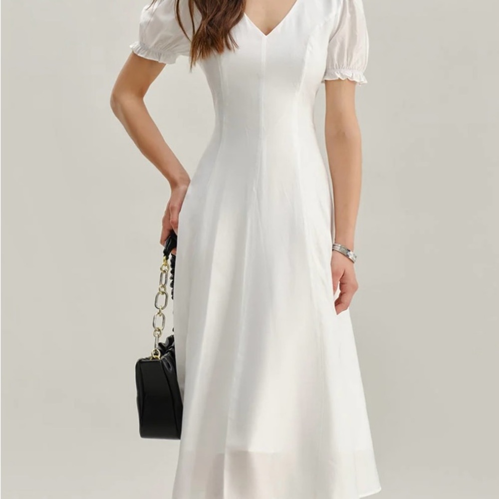 RIHOAS White Puff Sleeve Midi Dress